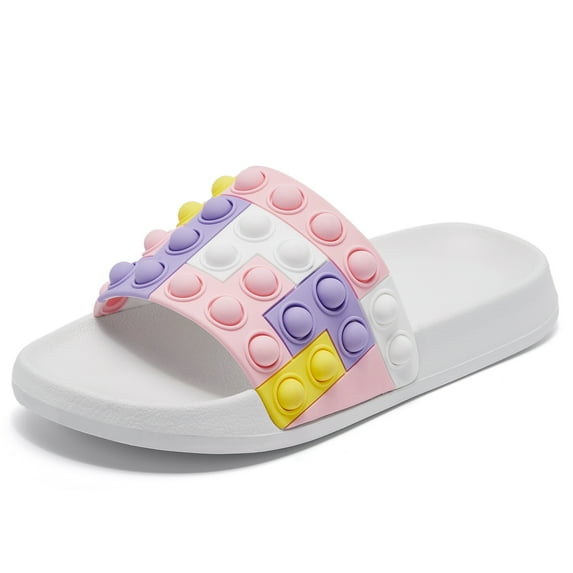 White Boys Girls Sandals Toddler Slides Kids Slippers For House Shower Beach Non-Slip