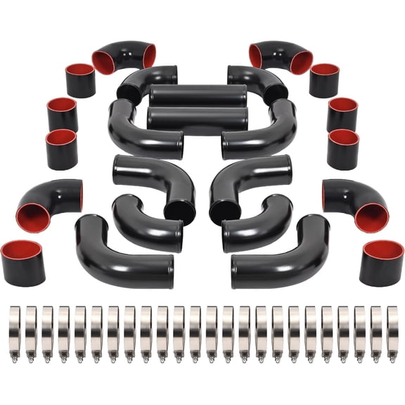 HECASA 12 PCS 3 Universal Aluminium Turbo Intercooler Piping & Silicone Coupler & Clamp Kit Electrophoresis Black & Silvery