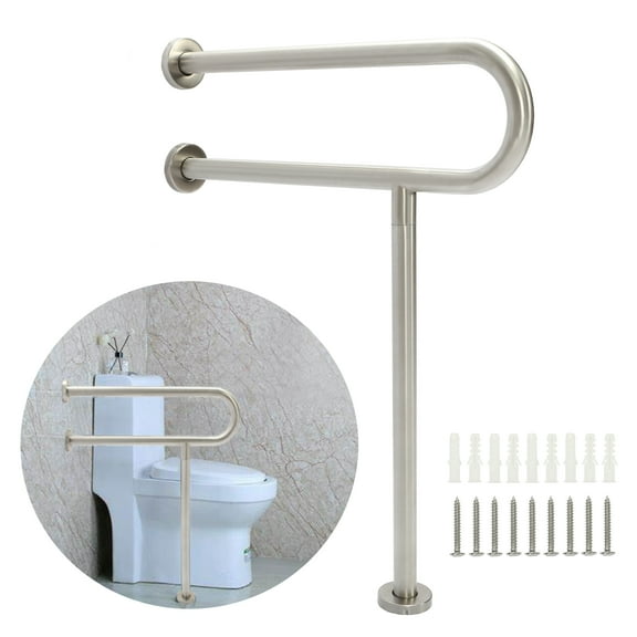 HECASA 24 Inch Toilet Handicap Support Grab Bars Rails 304 Stainless Steel Handrail Bathroom Safety Bar Wall Mount Floor Support Assist Bar for Disabled Elderly Mounted Bath Grips+