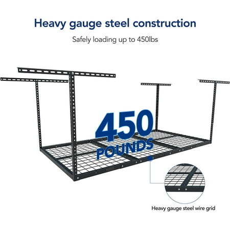 HECASA 3FT X 6FT Overhead Storage Rack Heavy Duty 72" x 36" Mounted Ceiling Rack Shelf Black Steel