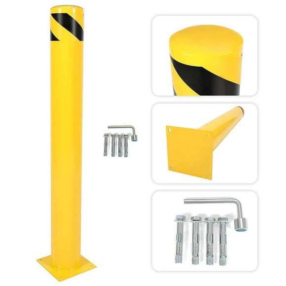 HECASA 42" Safety Bollard Barrier Steel Bollard Post Road Pile Parking Bollard Pillar with 4 Free Anchor Bolts for Garage Parking Lot Traffic-Sensitive Area