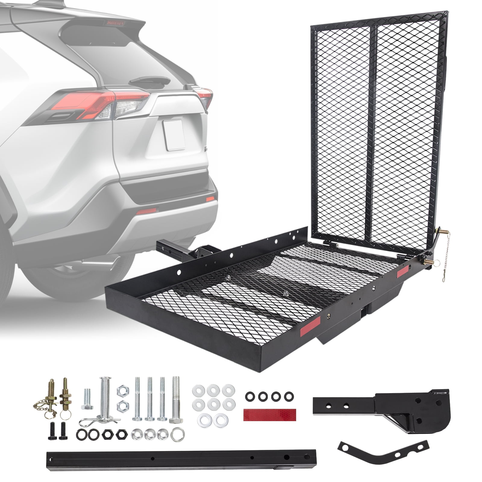 HECASA Hitch Mounted Cargo Carrier Mobility Scooter and Wheelchair Carrier Rack with Loading Ramp Luggage Basket Disability Medical Lift Rack