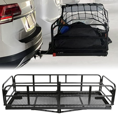 HECASA 60"x 24"x 14" Folding Hitch Mount Cargo Carrier Rack Basket Trailer 500 LB Capacity for 2" Receiver