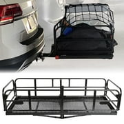 HECASA 60x 24x 14 Folding Hitch Mount Cargo Carrier Rack Basket Trailer 500 LB Capacity for 2 Receiver