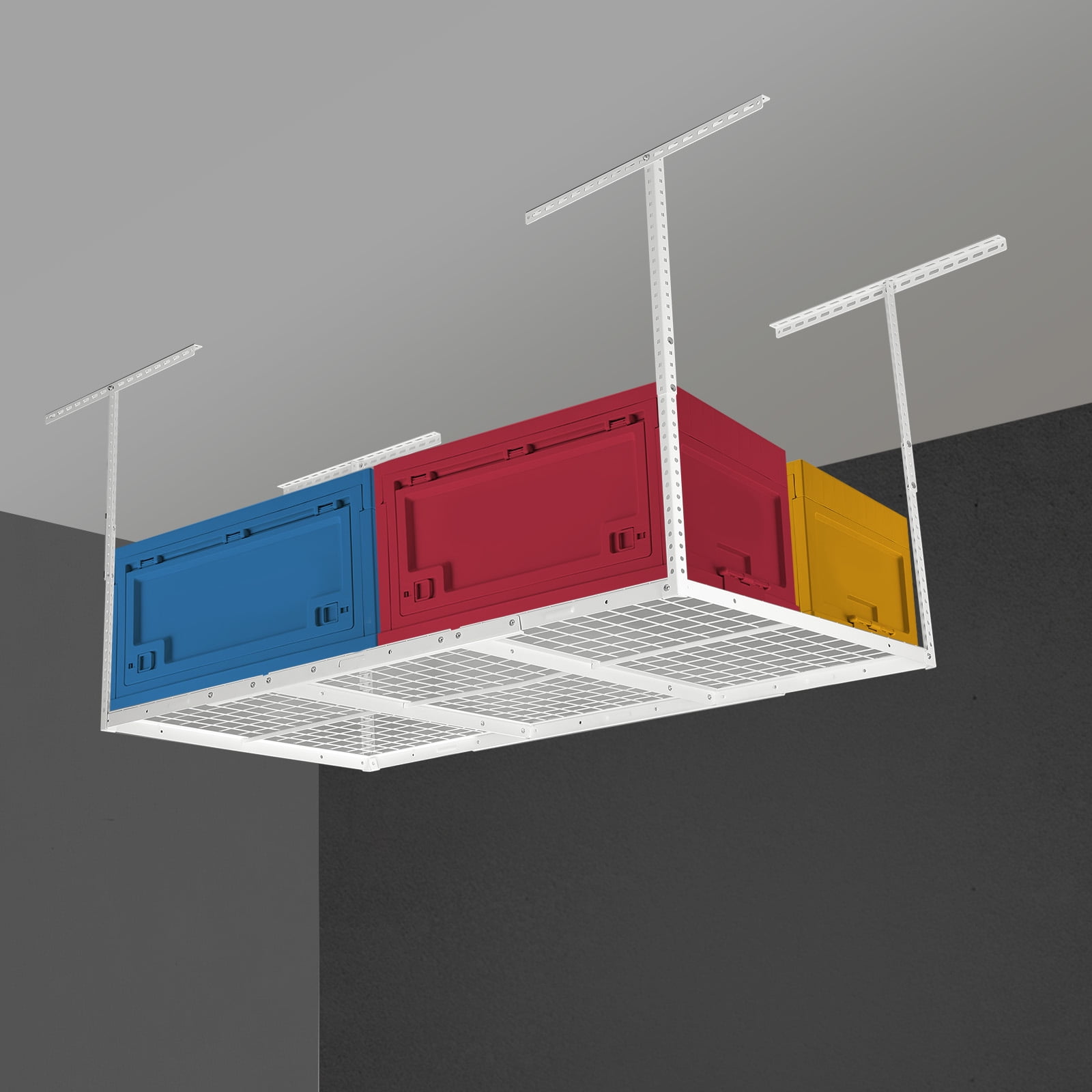 HECASA 72" x 36" Overhead Garage Storage Rack Adjustable 3x6 Ceiling Garage Organization Wall Shelf Ceiling Mounted Storage Racks White