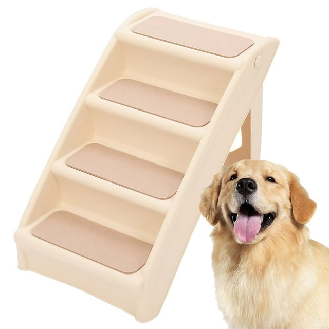 HECASA Foldable Pet Stairs 4 Nonslip Steps Dog Ladder Ramp w/ Support