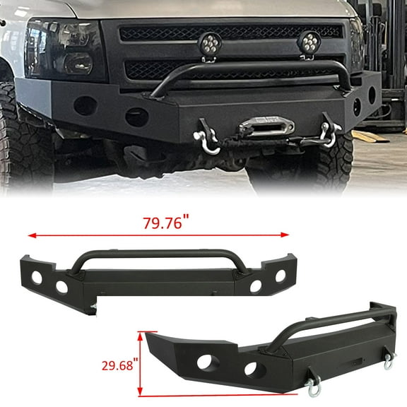 HECASA Front Bumper W/ D-Rings for 2007-2013 Chevy Silverado 1500 Push Bar 3-Piece Modular 2008 2009 2010 2011 2012