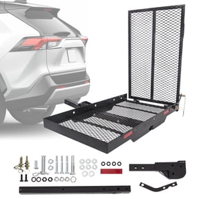 HECASA Hitch Mounted Cargo Carrier Mobility Scooter and Wheelchair Carrier Rack with Loading Ramp Luggage Basket Disability Medical Lift Rack