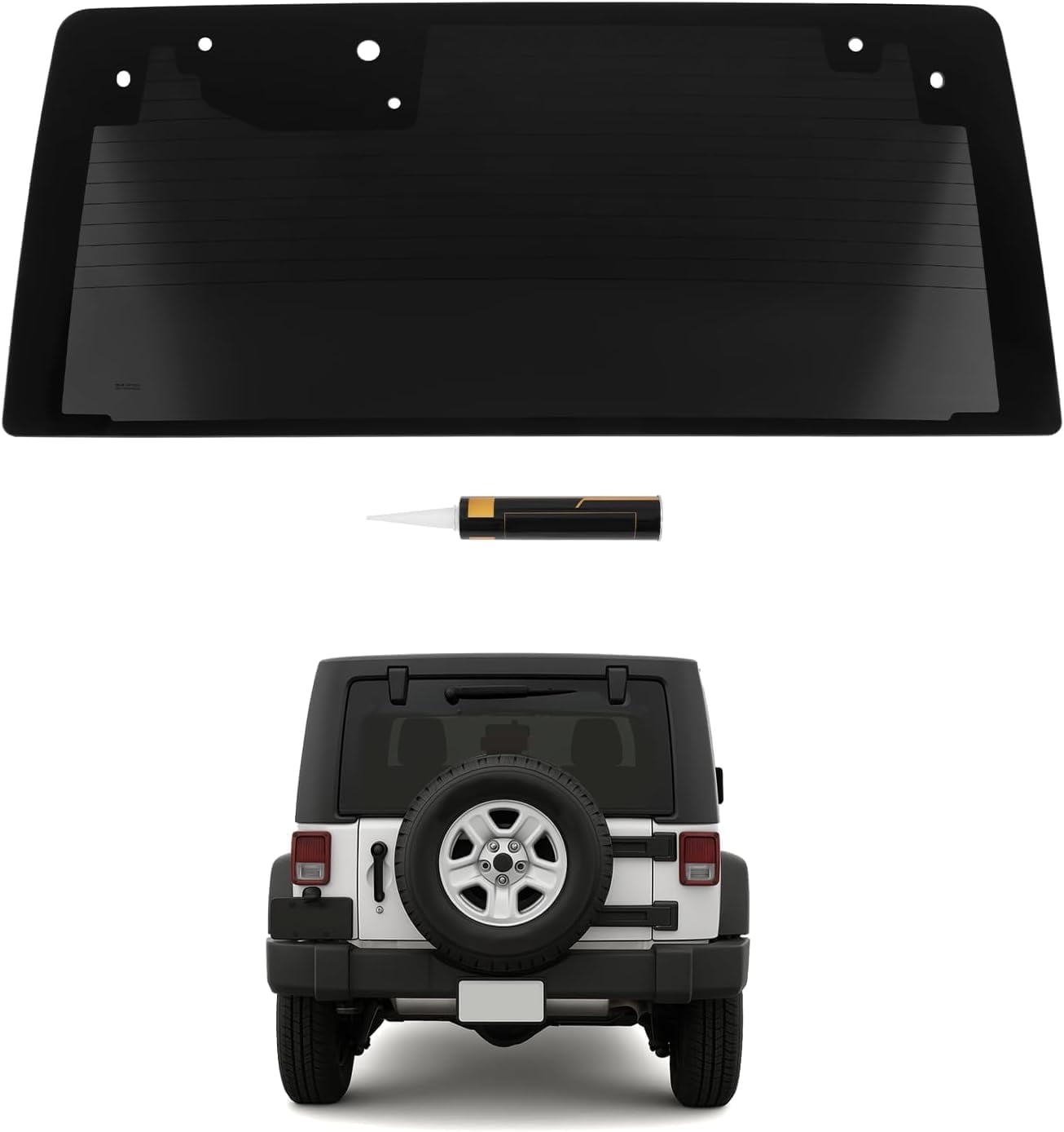 HECASA Rear Heated Window Glass Compatible with 2011-2017 Jeep Wrangler 2 & 4 door Utility & Unlimited Tempered Glass Dark Back Window