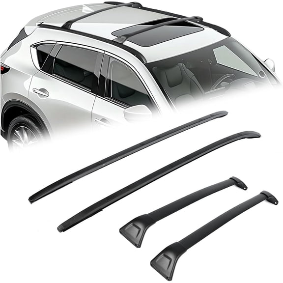 HECASA Roof Rack Cross Bars Side Rails Compatible with 2017-2024 Mazda CX-5 CX5 Black Rooftop Rail Cross Bar Mount Set Carrier Luggage Kayak Canoe Bike
