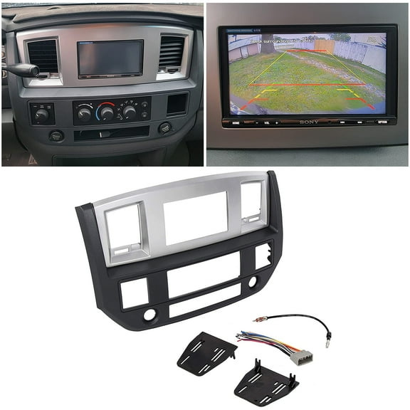 HECASA Stereo Radio Double Din Dash Install Bezel Kit for 2006-2009 Dodge Ram Truck Silver Slate Gray