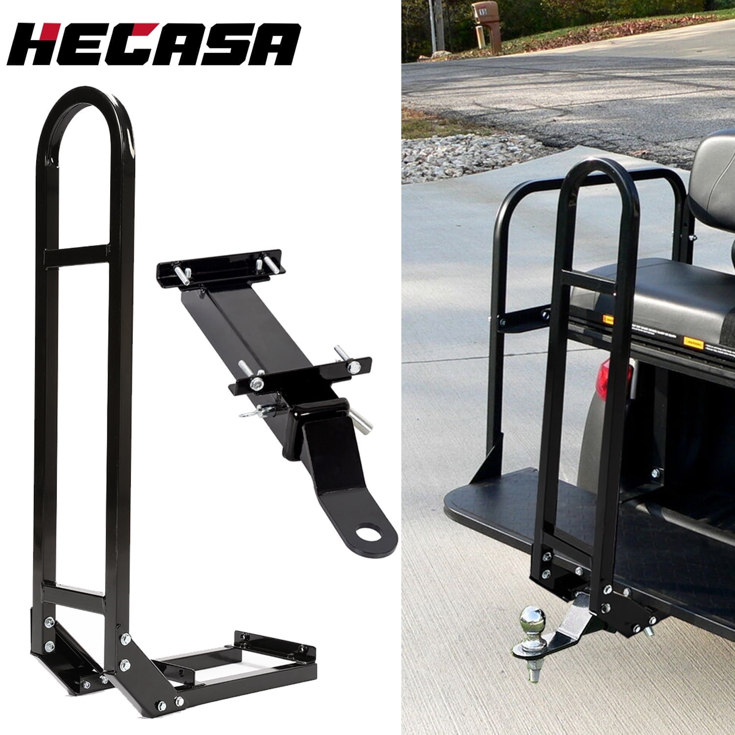 HECASA Universal Golf Cart Grab Bar & Trailer Hook Hitch with Receiver for Club Car Yamaha EZGO Rear Seat Safety Heavy Duty