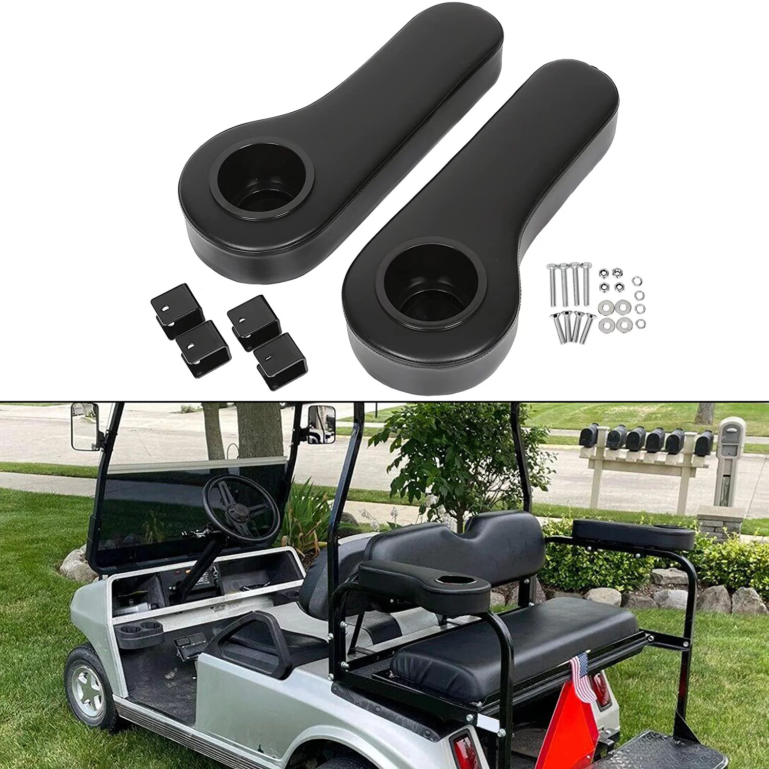 HECASA Universal Rear Seat Arm Rest Cup Drink Holders for EZGO Club Car Yamaha Golf Cart