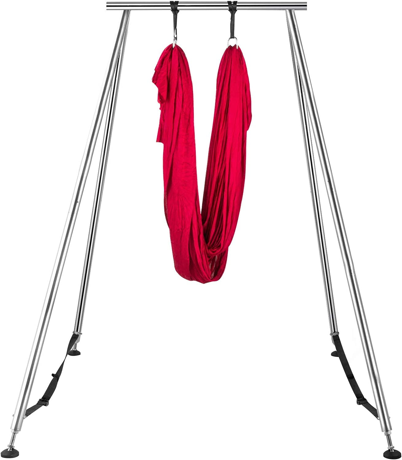 HECASA Yoga Aerial Rig Bracket with 20 Ft Red Silk 551 lbs 115 inch Yoga Swing & Hammock Kit Indoor Outdoor Aerial Yoga Stand Frame Yoga Body Swing Inversion Stand