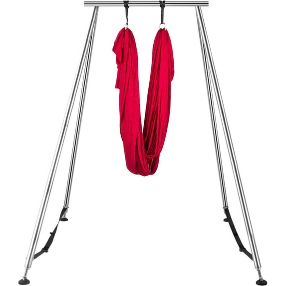 HECASA Yoga Aerial Rig Bracket with 20 Ft Red Silk 551 lbs 115 inch Yoga Swing & Hammock Kit Indoor Outdoor Aerial Yoga Stand Frame Yoga Body Swing Inversion Stand