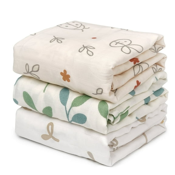 HECCEI Muslin Swaddle Blankets 47" x 47", Unisex Baby Swaddle for Newborn Pack of 3, Whispering Gardens