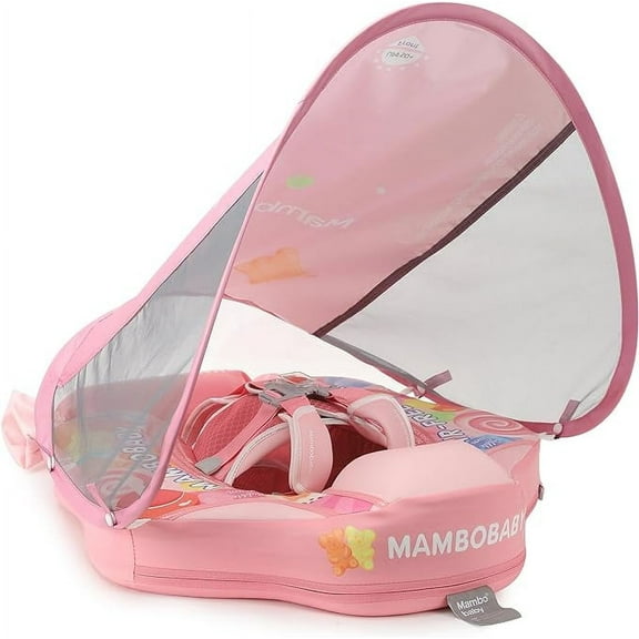 HECCEI Mambobaby Float with Canopy Non Inflatable Pool Swim Float, Candy Pink
