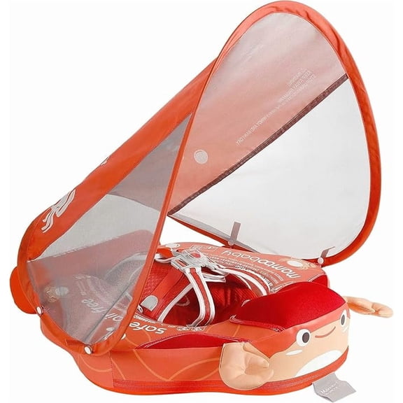 HECCEI Mambobaby Float with Canopy Non Inflatable Pool Swim Float, Crab Orange