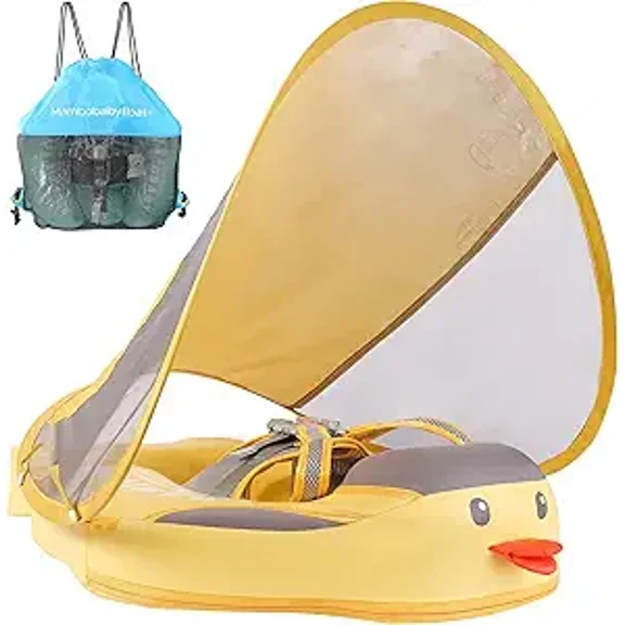HECCEI Mambobaby Float with Canopy Non Inflatable Pool Swim Float, Duck Yellow