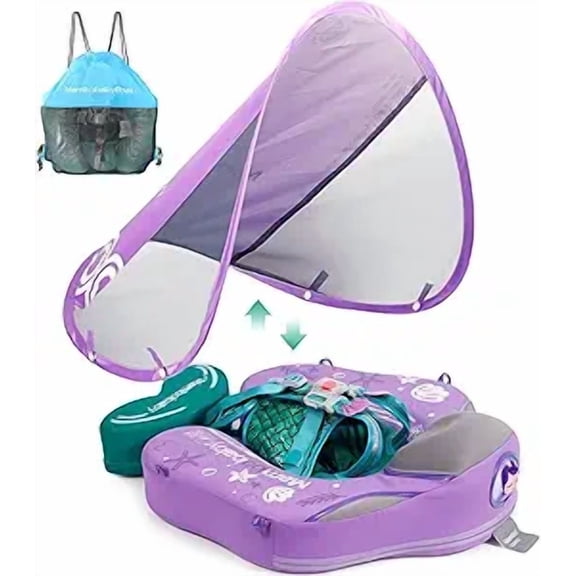 HECCEI Mambobaby Float with Canopy Non Inflatable Pool Swim Float, Mermaid Purple