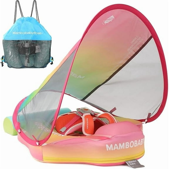 HECCEI Mambobaby Float with Canopy Non Inflatable Pool Swim Float, Rainbow Pink