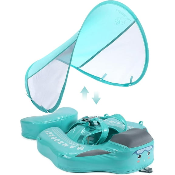HECCEI Mambobaby Float with Canopy Non-inflatable Upgraded Tail Pool Float No Flip Over, Green