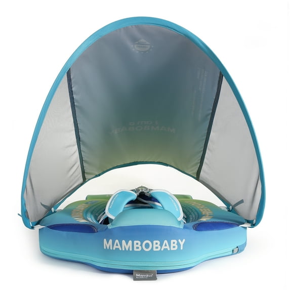HECCEI Mambobaby Float with Canopy Upgraded Tail Pool Float Non Inflatable Swimming Float for Boys and Girls 3-24 Months, Rainbow Green