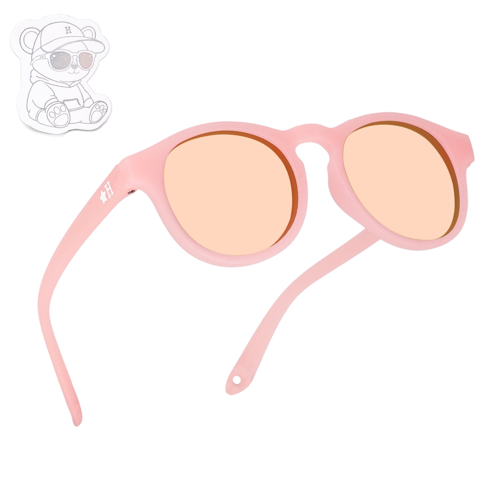 HECCEI Pebblie Baby Sunglasses with Strap - UV400 Polarized Sunglasses, Ages 0-2 Pink