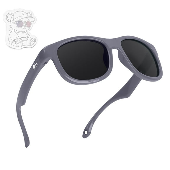 HECCEI Sount Baby Sunglasses with Strap - Polarized Infant Sunglasses Ages 0-2 Years, Stone Grey