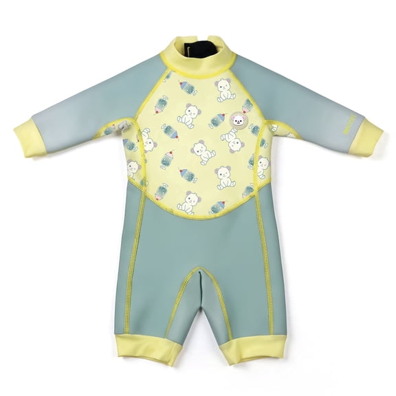 HECCEI Swimsuit Rash Guard Wet Suit Zipper Closure Swimwear One-Piece Long Sleeve, Size 6M-4Y, Green