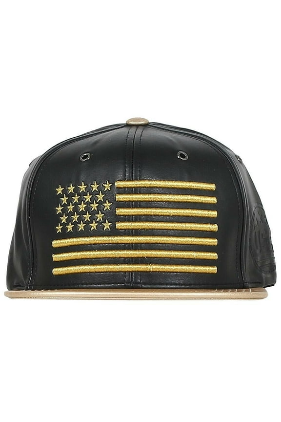 HECHO SNAPBACK LEATHER Gold Silver Cap Hat Falcon US Flag Los Angeles Las Vegas (7fc063_Black/Gold)