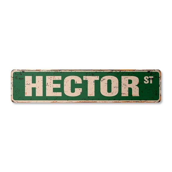 HECTOR Vintage Aluminum Street Sign Childrens Name Room Metal Sign rustic metal tin | Indoor/Outdoor | 18" Wide