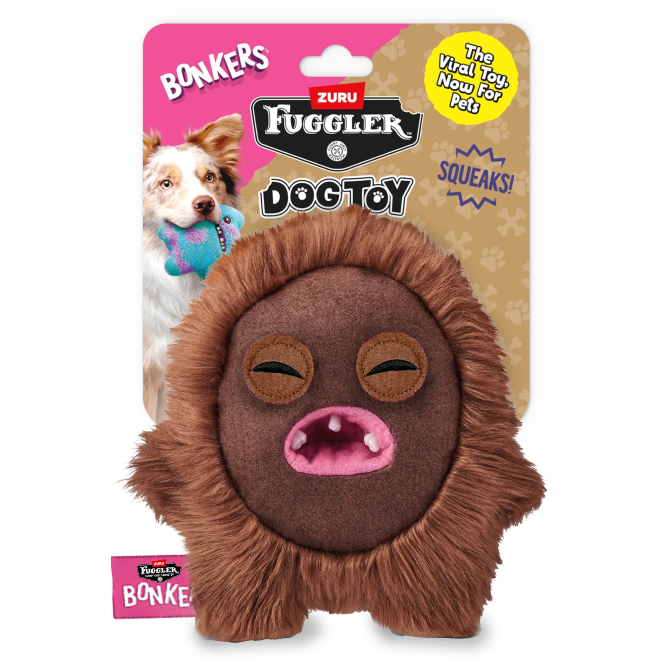 BONKERS Fuggler Hedge Grog Squeaky & Plush Dog Toy for Playtime, Brown, 8 inches