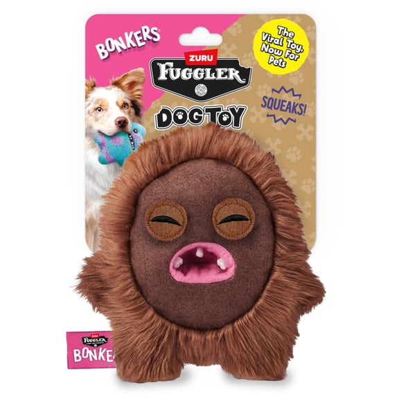 BONKERS Fuggler Hedge Grog Squeaky & Plush Dog Toy for Playtime, Brown, 8 inches