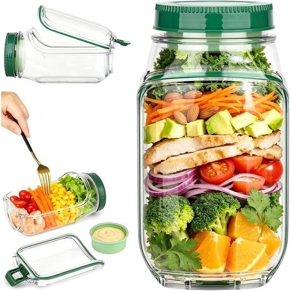 HEDUNIE Salad Pod, Side‑Opening Design with Built‑in Dressing Compartment, 33.8 fl oz Leakproof Salad Container, BPA‑Free Portable Lunch Container for Meal Prep, Work & Travel