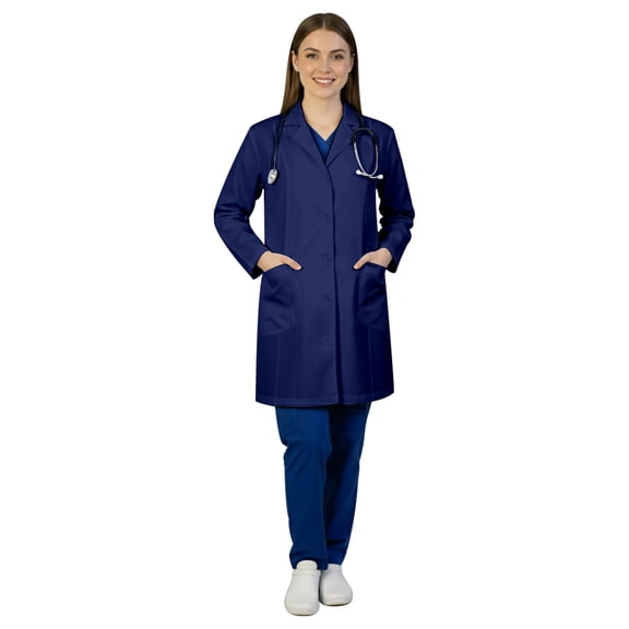 HeedFit Women's Poly-Cotton Lab Coat 35-Inch Length, m, Navy
