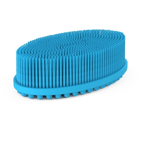HEETA Silicone Body Scrubber, Silicone Loofah Gentle Exfoliating, 2 Side Design Silicone Boby Brush Lathers Well Easy to Clean & Durable for Removing Dead Skin and Dry Brush to Massage Skin, Blue