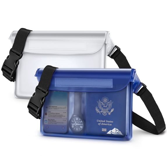 HEETA Waterproof Fanny Pack, Waterproof Dry Bag 2Pack for Phone Passport, Adjustable Waist Strap for Swimming Kayaking Boating Paddle Board Accessories Cruise Beach Camping Essentials,White & Blue