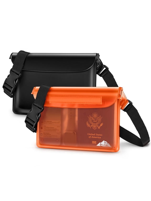 Waterproof Fanny Pack, Waterproof Dry Bag 2Pack for Phone Passport, Adjustable Waist Strap for Swimming Kayaking Boating Paddle Board Accessories Cruise Beach Camping Essentials,Black & Orange
