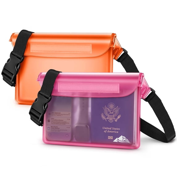 HEETA Waterproof Fanny Pack, Waterproof Dry Bag 2Pack for Phone Passport, Adjustable Waist Strap for Swimming Kayaking Boating Paddle Board Accessories Cruise Beach Camping Essentials,Pink & Orange