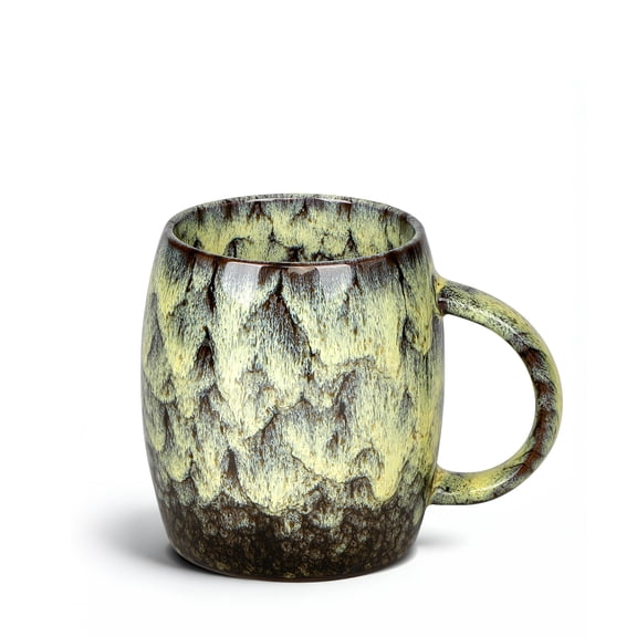 HEETHYCOOL 14 oz Ceramic Coffee Mug, Handmade Unique Texture Pottery Tea Cup, Amber Yellow