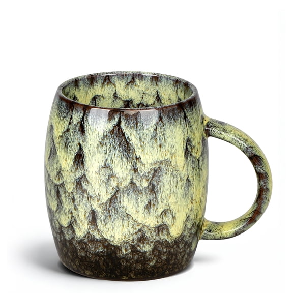 HEETHYCOOL 16 oz Ceramic Coffee Mug, Handmade Unique Texture Pottery Tea Cup, Amber Yellow