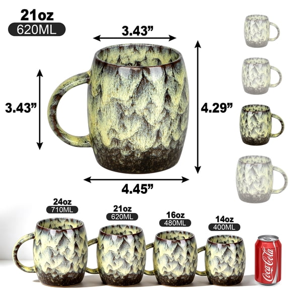 HEETHYCOOL 16 oz Ceramic Coffee Mug, Handmade Unique Texture Pottery Tea Cup, Amber Yellow