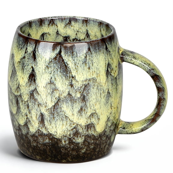 HEETHYCOOL 24 oz Large Ceramic Coffee Mug, Handmade Unique Texture Pottery Tea Cup, Amber Yellow
