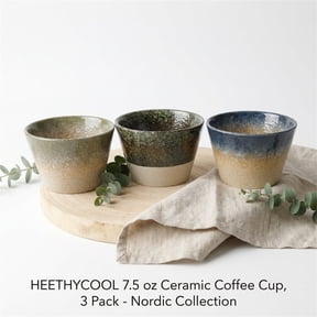 HEETHYCOOL 7.5 oz Ceramic Coffee Cup, Modern Matte Tea Mug for Cappuccino and Latte, Mysterious Night Black+Endless Nebula Green+Radiant Starlight Blue, 3 Pack