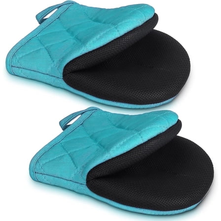HEETLY 7-Inch Mini Oven Mitts,1-Pair Set,500°F Heat Resistant with Neoprene Grip,Coral Blue