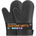 thumbnail image 1 of HEETLY 12.5-Inch Extra Long Waterproof Silicone Oven Mitts, 1-Pair Set, Heat Resistant with Cotton Lining, Black, 1 of 7
