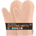 thumbnail image 1 of HEETLY 12.5-Inch Extra Long Waterproof Silicone Oven Mitts, 1-Pair Set, Heat Resistant with Cotton Lining, Pink, 1 of 7