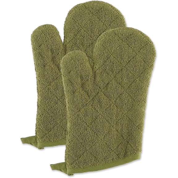 HEETLY 13-Inch Terry Cloth Oven Mitts, 1-Pair Set, 400°F Heat Resistant 100% Cotton, Antique Green