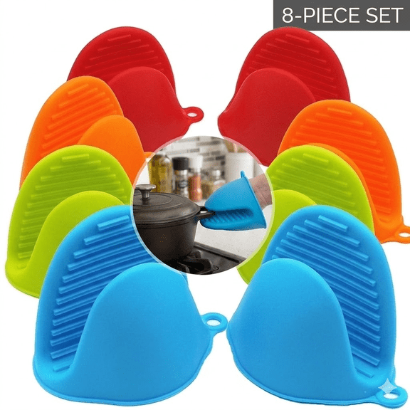 HEETLY Silicone Pinch Grips, 8-Piece Set (4 Pairs), 446°F Heat Resistant Mini Oven Mitts for Kitchen & Baking, Multicolor